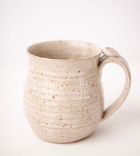 Load image into Gallery viewer, Pottery Coffee Mug Hand Thrown Stoneware mug Speckled White Ceramics thumb rest green