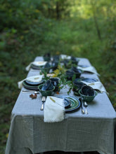 Load image into Gallery viewer, hand thrown 6 piece dinner set on a table in the forest
