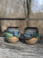 Load image into Gallery viewer, Blue and green glaze Whiskey and/or Espresso cup 
