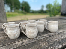 Load image into Gallery viewer, Pottery Coffee Mug Hand Thrown Stoneware mug Speckled White Ceramics thumb rest green
