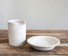 Load image into Gallery viewer, Olive oil pitcher and plate hand thrown stoneware pottery