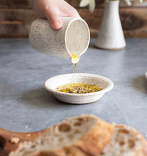 Load image into Gallery viewer, Olive oil pitcher and plate hand thrown stoneware pottery