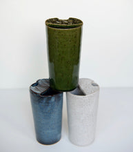 Load image into Gallery viewer, Ceramic Travel Mug with Mountain Range in the Lid Pottery Coffee Mug Blue Glaze

