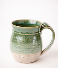 Load image into Gallery viewer, Handmade Ceramic Coffee Mug Pottery mug with thumb rest green and white glaze
