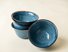 Load image into Gallery viewer, Set of 4 stackable blue Pottery Serving Bowls Functional Ceramics
