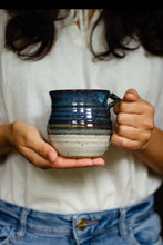 Load image into Gallery viewer, Pottery Mug With Thumb Rest Blue and White Ceramics
