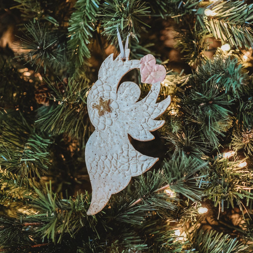 ceramic Holiday angel christmas ornament