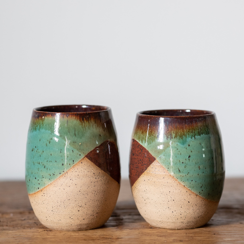 Blue and green handthrown stoneware wine glasses