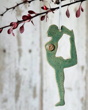 Load image into Gallery viewer, Yoga Pose Christmas Holiday Ornament, Dancers Pose, Ceramic Green Glazed
