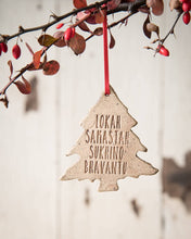 Load image into Gallery viewer, Yoga Ornament Tree Yogi Sanskrit Lokah Samastah Sukhino Bhavantu meditation mindfulness mantra chakra holiday christmas
