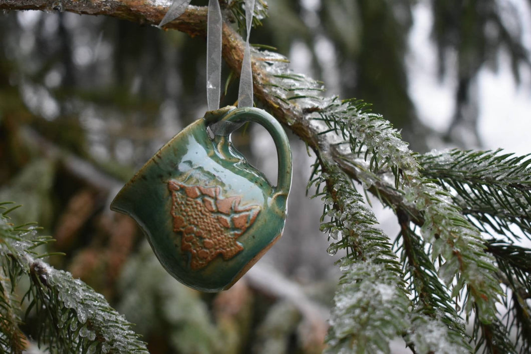 Clay Christmas Ornament Mini Coffee Tea Mug Cup Ceramic Holiday Tree Ornament