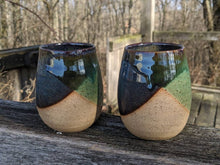 Load image into Gallery viewer, Set of 2 Handthrown Green and Blue Stoneware Wine Glasses
