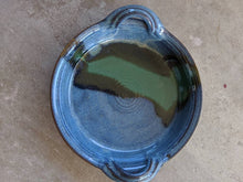 Load image into Gallery viewer, Large serving dish with handles. Food safe. Dishwasher safe. 12 inches across. Blue and green.

