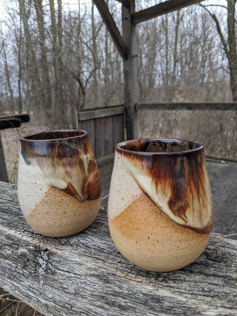 Set of 2 handthrown stoneware wine glasses