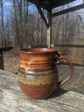 Load image into Gallery viewer, Ceramic coffee mug with Rich brown and deep red glaze 
