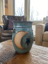 Load image into Gallery viewer, Moon and stars tall cut out Ceramic candle holder 
