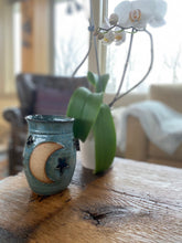 Load image into Gallery viewer, Moon and stars tall cut out Ceramic candle holder 
