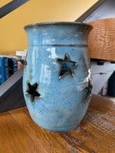 Load image into Gallery viewer, Moon and stars tall cut out Ceramic candle holder 

