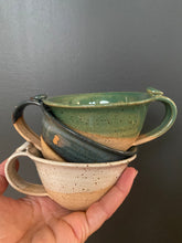 Load image into Gallery viewer, blue green and white Hand Thrown Ceramic Cappuccino Mug Cup
