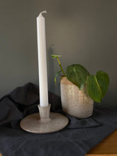 Load image into Gallery viewer, Modern taper candlestick holder candle candles speckled white ceramics pottery clay
