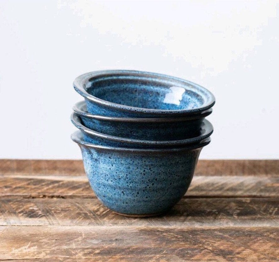 Four Small Blue Ceramic Dessert Bowls