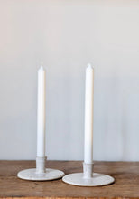 Load image into Gallery viewer, Modern taper candlestick holder candle candles speckled white ceramics pottery clay
