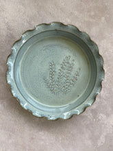 Load image into Gallery viewer, Hand carved Pie Dish casserole serving tray plate platter wheat grass

