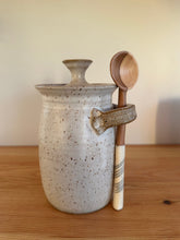 Load image into Gallery viewer, Stash jar with lid and handmade wooden spoon clay pottery stoneware
