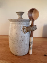 Load image into Gallery viewer, Stash jar with lid and handmade wooden spoon clay pottery stoneware
