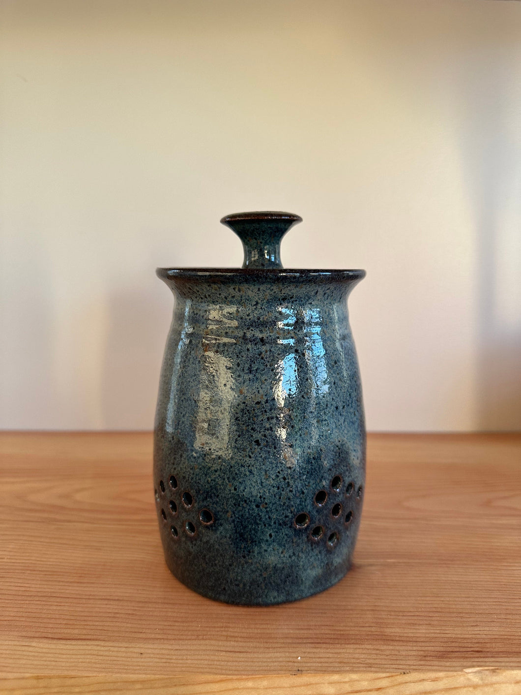 Hand thrown stoneware Garlic Jar lidded jar stoneware clay