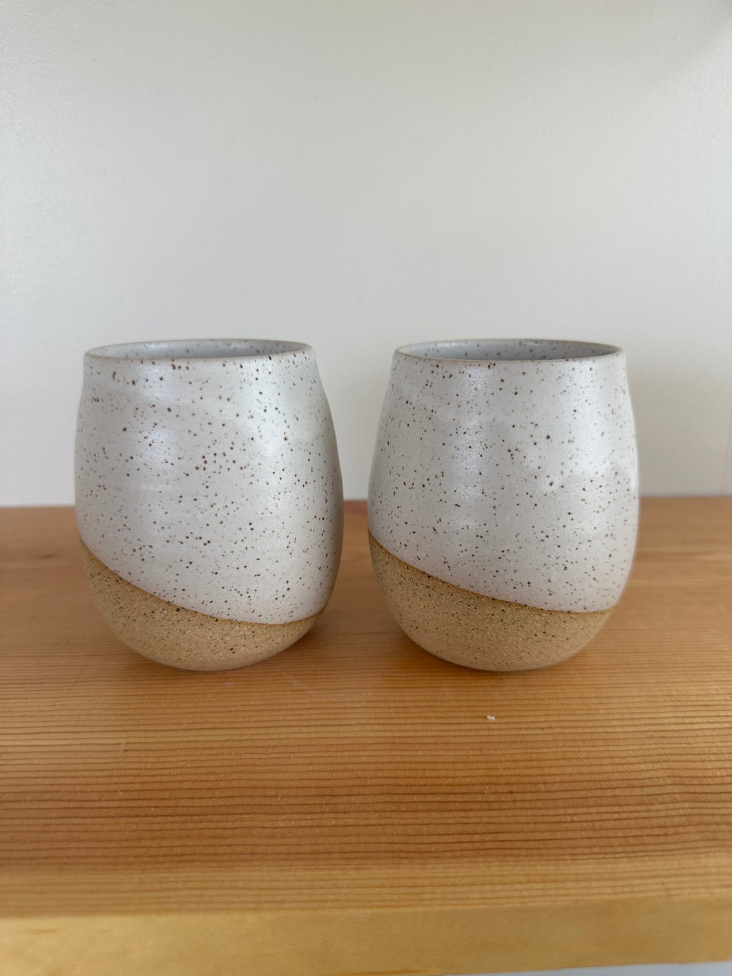 Set of 2 hand thrown stoneware wine glasses tumbler pottery in matte white