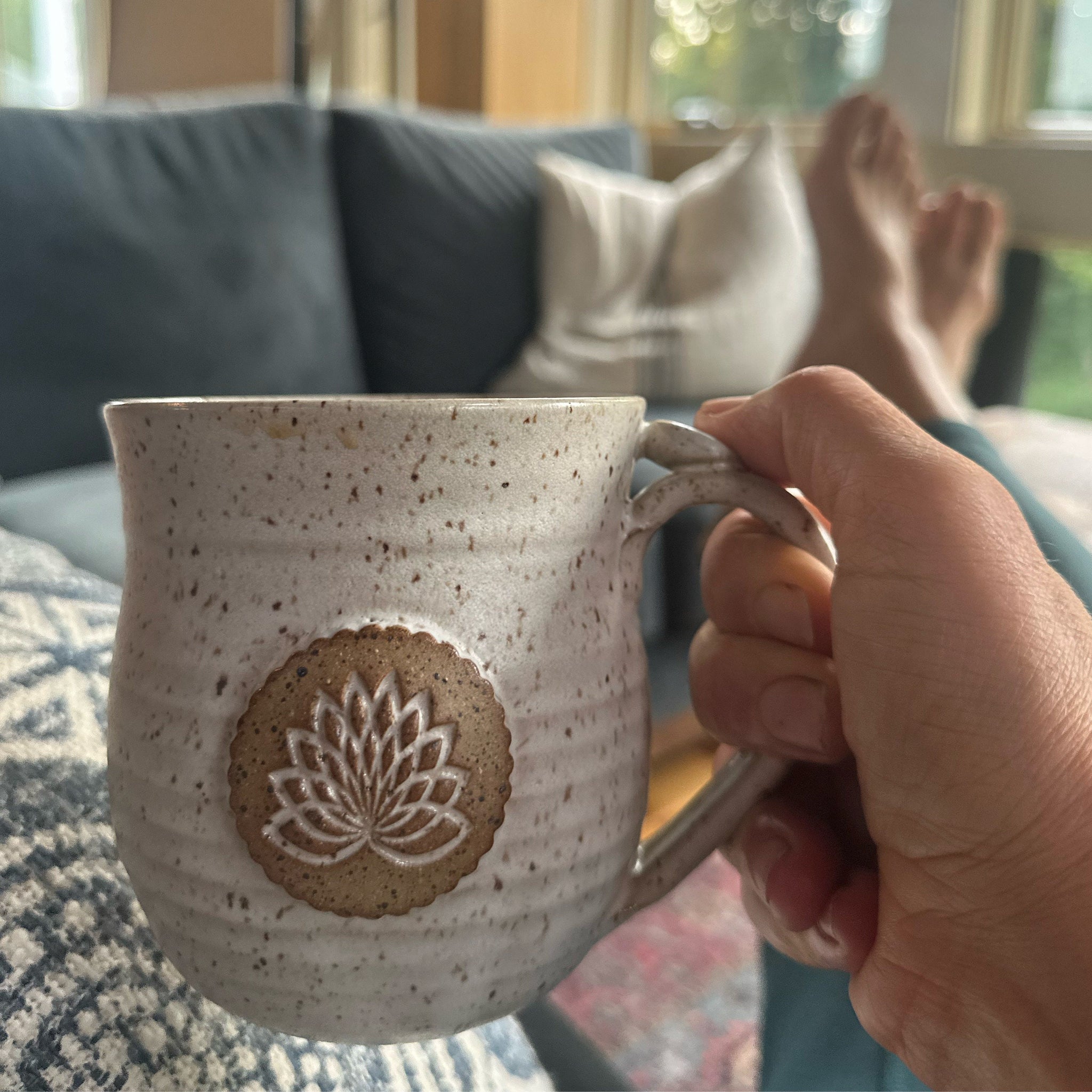 Lotus flower coffee mug cup tea yoga stoneware clay – Stonehouse Pottery -  Emily Moorefield Mariola
