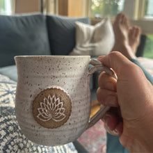 Load image into Gallery viewer, Lotus flower coffee mug cup tea yoga stoneware clay
